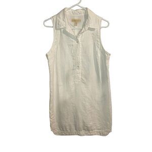 MICHAEL KORS Dress 100% Linen Size Small White V Neck Shift Sundress Lightweight